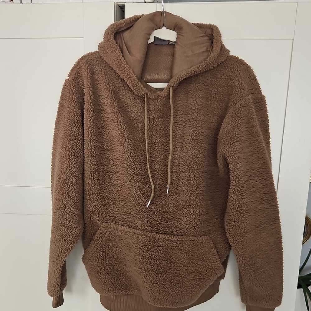 ASOS Cozy Brown Hoodie Sherpa Sweater 2xs